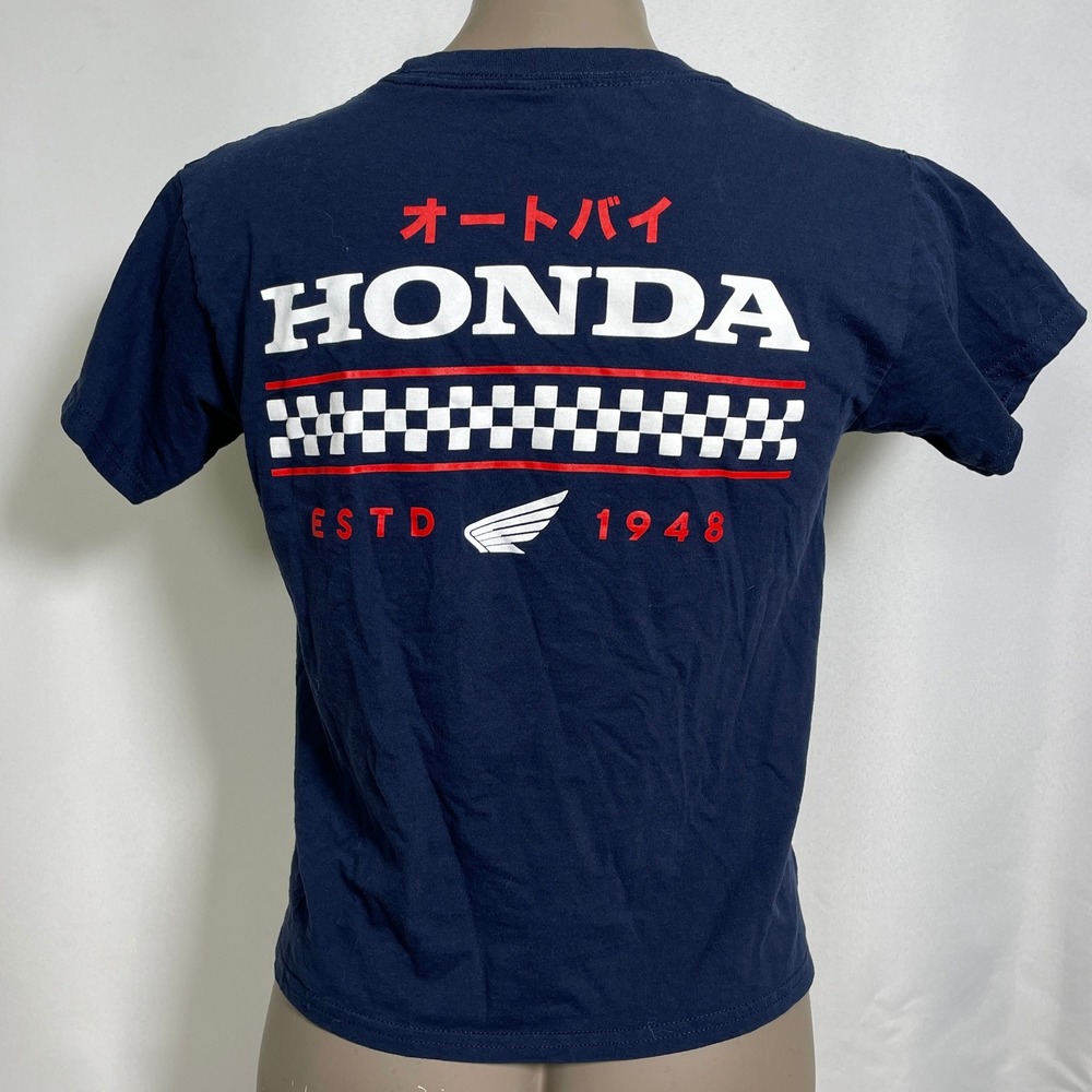 Honda Speed Grid Racing Checkered Navy Blue Cotton T-Shirt Womens MEDIUM